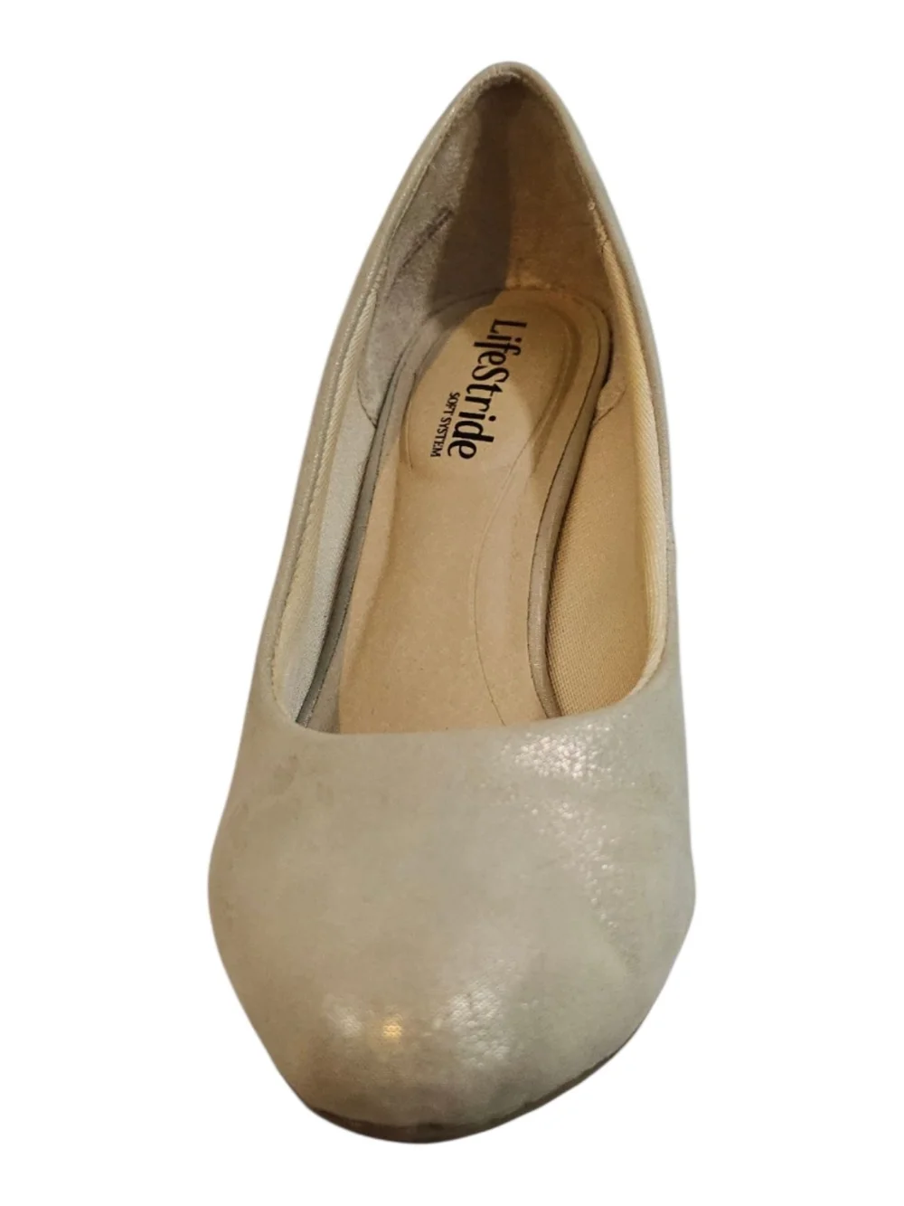 Life Stride Soft System Size 7W Champagne Shimmery Mid-Heel Pump